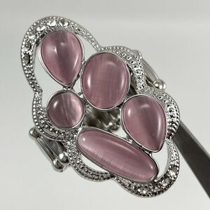 Silver Tone Purple Cat Eye Glass Halo Stretch Rings Adjustable Statement Bling